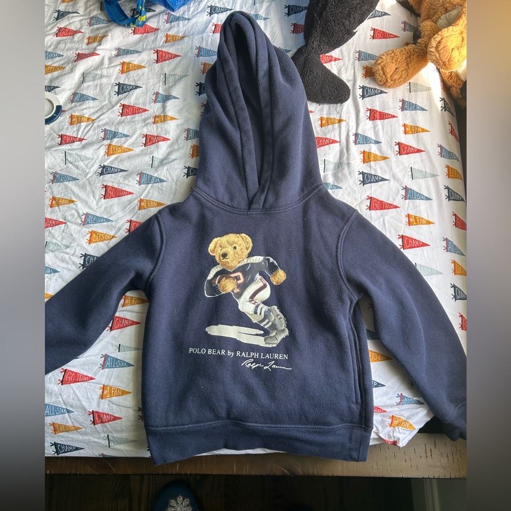 Polo Ralph Lauren hoodie navy blue in good condition worn 3x size 4t